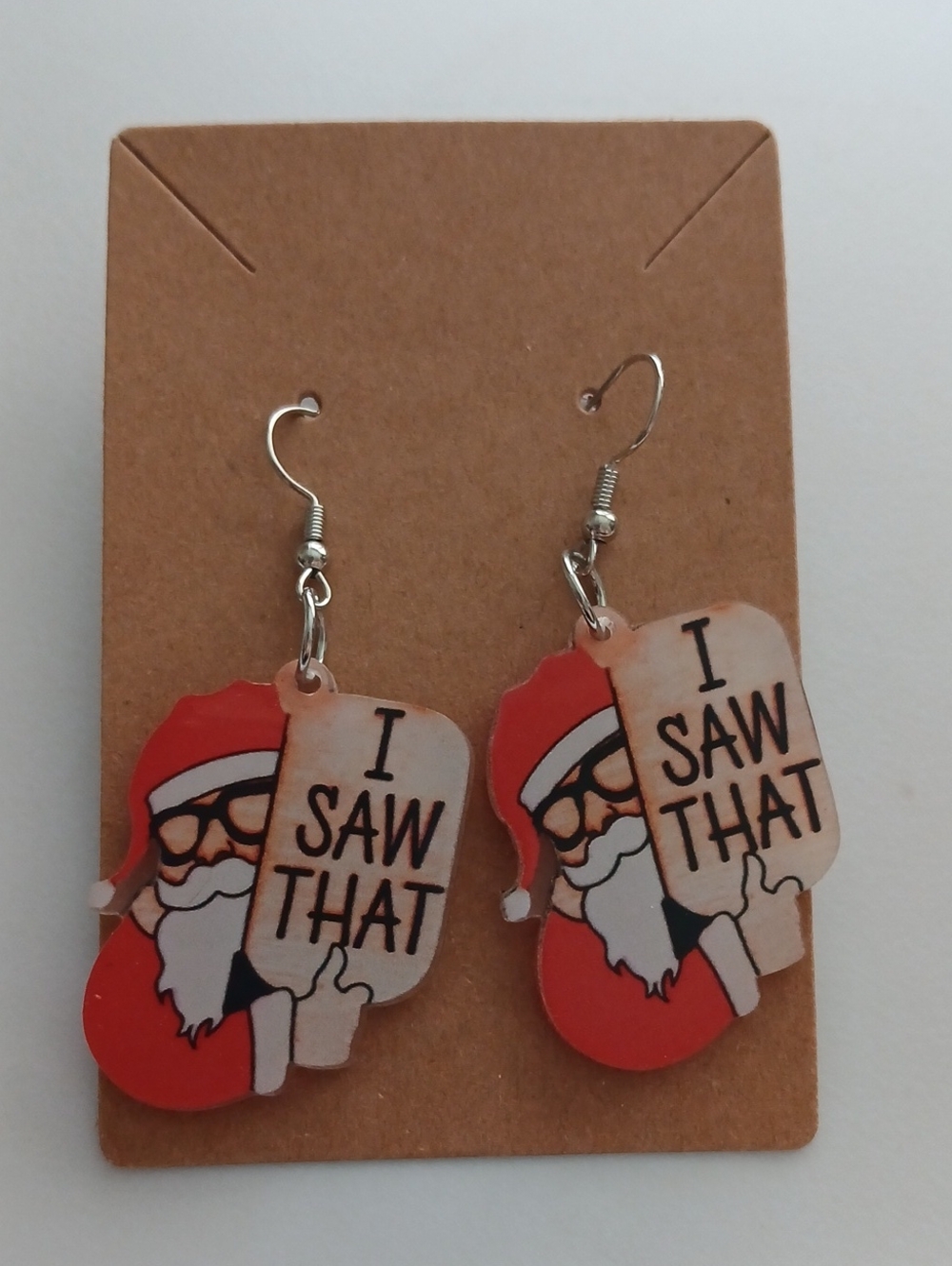 Fashion Jewelry Red Santa 'I Saw That' Drop Earrings